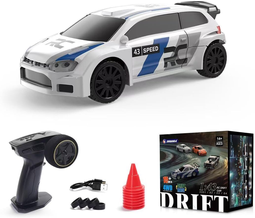 1:43 Scale RC Drift Car, 2.4G Full Proportional Remote Control Electric Racing Vehicle with LED Lights, 15KM/H High Speed RC Car, Gift for Adults (RTR/Rally Blue)