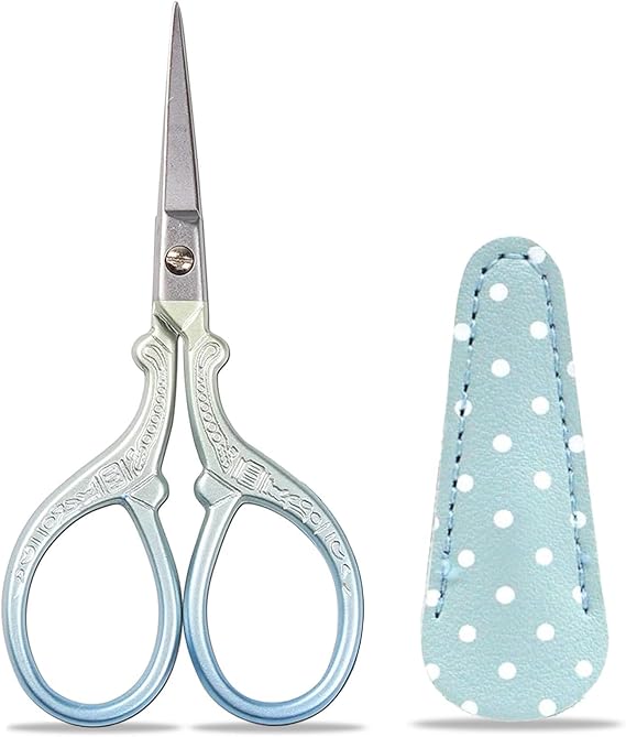 Embroidery Scissors, Stainless Steel Craft Scissors for Needlework, Thread Cutting, Handicrafts with Leather Protective Case