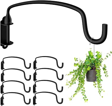 Heavy Duty Hanging Plant Bracket Wall Mounted Hooks for Hanging Bird Feeder, Flower Bracket, Anti Rust Metal Lanterns 12 Inches 12 in 8P