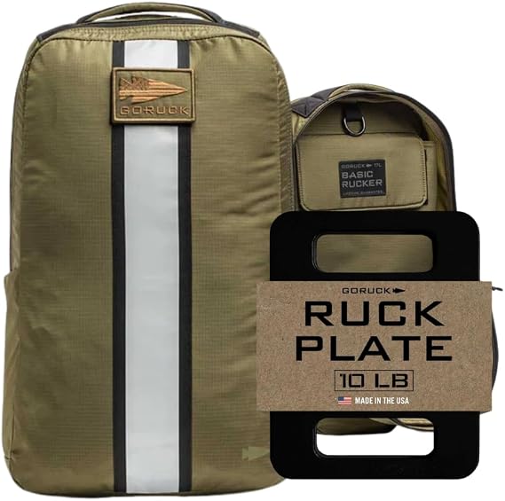 GORUCK Basic Rucker 17L Backpack and 10LB Ruck Plate Bundle, Ranger Green | Complete Rucking Starter Kit, Tactical Daypack Plus USA Made Cast Iron Plates, MOLLE Webbing, For Training and Hiking