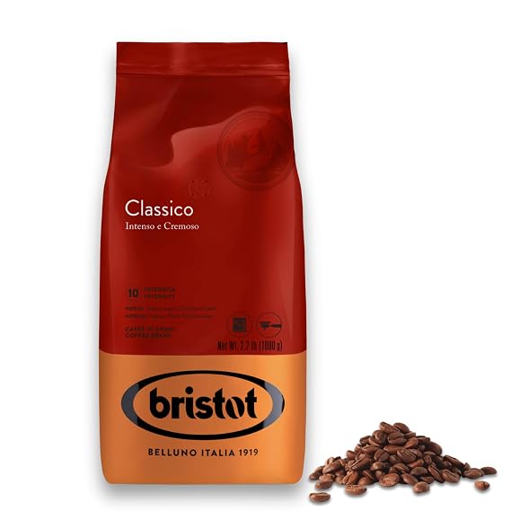 Bristot Classico Espresso Beans Intense & Creamy Medium Roast Italian Whole Bean Coffee 2.2 lb (1000g) Bag