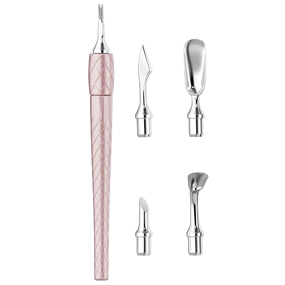 5 in 1 Cuticle Pusher Set with Aluminum Handle Precision Nail Cleaner Remover Tool for Manicure & Pedicure