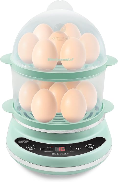 Elite Gourmet EGC314M Egg Cooker & Food Steamer, 14-Egg, Mint