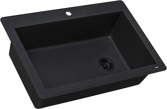 Ruvati Midnight Black Granite Composite 33 in. x 22 in. Single Bowl Drop-in Topmount Kitchen Sink RVG1033BK
