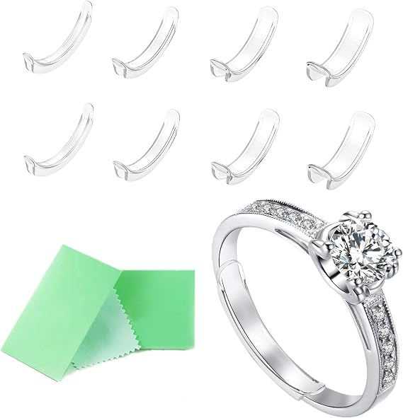 Ring Sizers for Loose Thin Rings - Invisible Clip-on Ring Size Adjusters | Fit Thin Rings Only, for Flat Band Width from 1mm to 4mm, Patented Clear Clip-on Ring Sizers in 4 Sizes