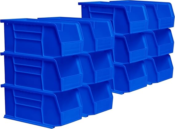 Akro-Mils 30230 AkroBins Plastic Storage Bins, Space-Saving Stackable Bins for Garage, Pantry, Craft Organization, 27.6 cm x 14 cm x 12.7 cm, Blue, 12-Pack