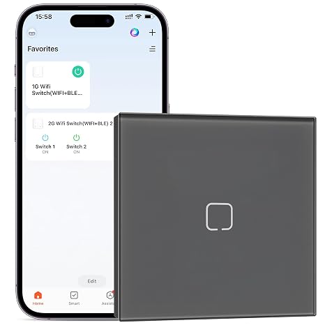 Smart WiFi Light Switch,Intelligent Touch Wall Switch for Smart Home,Compatible with Alexa,Google Home(Via Tuya/Smart Life App),86 * 86mm 1 Gang,Grey(Neutral Wire Required)