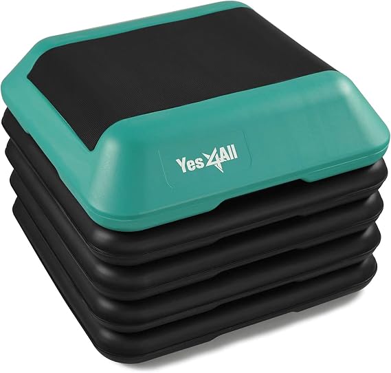 Yes4All High Arobic Step Platform & Stackable Risers - Adjustable 4"/6"/8"/10"/12" Height - Choose Full Step Platform Set or 2-Pack Stackable Risers, Customize for Cardio & Aerobic Exercise