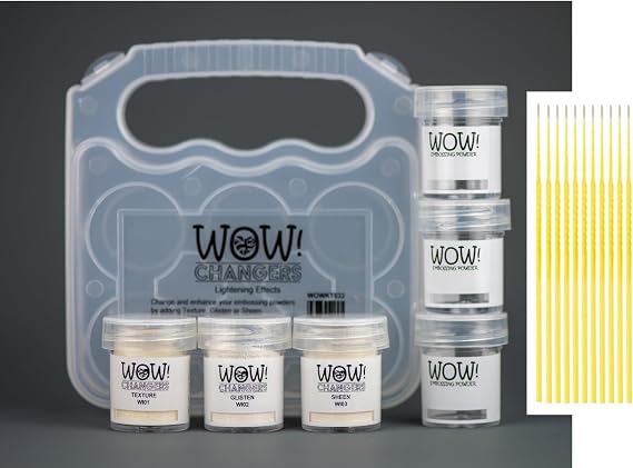 Wow! Changers Embossing Powder Bundle - Wow! Changers Embossing Powder Texture, Glisten and Sheen, 3 Empty Mixing Jars - with Trebbies Detail Sticks