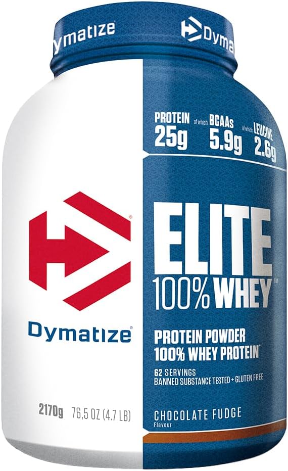 Dymatize Elite 100% Whey Chocolate Fudge 2170g - High Protein Low Sugar Powder  Whey Protein and BCAAs