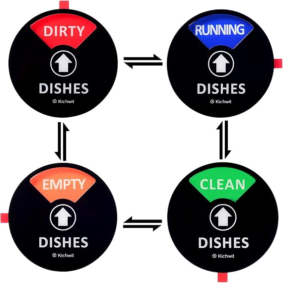 Kichwit 4 Inch Dishwasher Magnet Clean Dirty Sign with Running and Empty | Works on All Dishwashers, Non-Scratch Strong Magnetic Backing, Residue Free Adhesive Included, Black