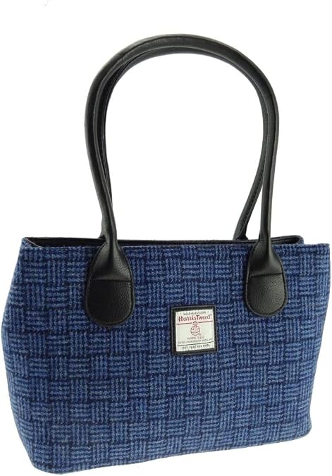Harris Tweed 'Cassley' Tartan Classic Handbag In Blue Basket Weav, Blue Wicker