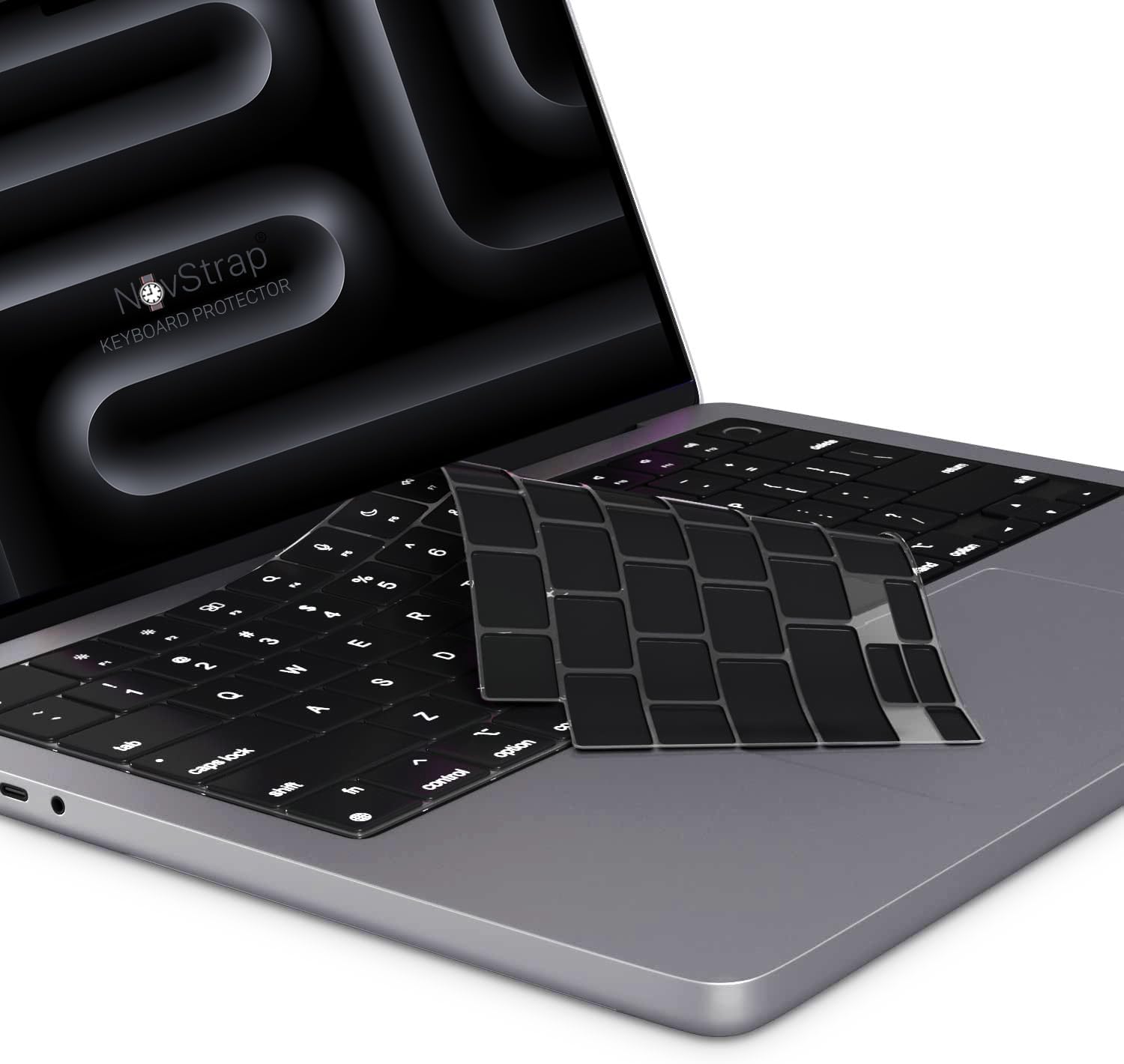 NovStrap Apple MacBook Pro 16 inç M5 Pro M5 Max A3428 A3429 ile Uyumlu Türkçe Q Siyah Klavye Koruyucu Kılıf