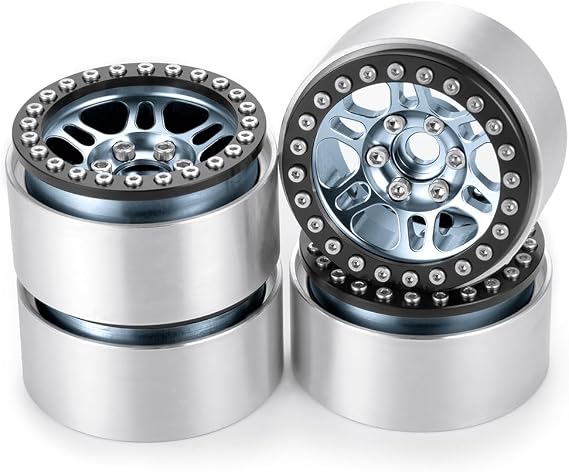 4 Pieces 1.9 Inch RC Beadlock Rims Aluminium Alloy Wheels Rim for All TRX4 SCX10 RC Crawler Upgrade, Titanium 