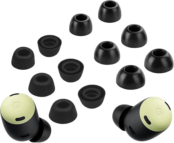 A-Focus [6 Pairs] Pixel Buds Pro Memory Foam & Silicone Ear Tips, Soft Replacement Comfortable Earbuds Eartips Gel Compatible with Google Pixel Buds Pro 126724 Black