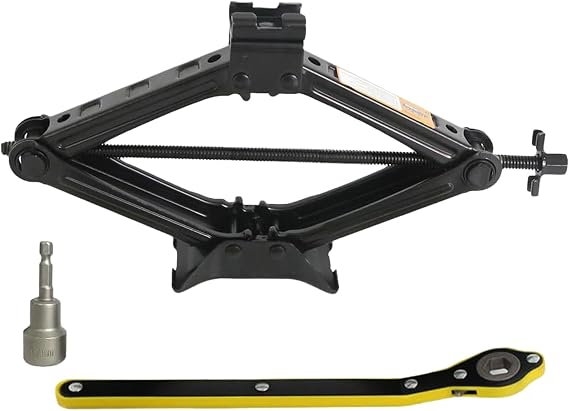 Portable 2 Ton (4409 lbs) Car Scissor Jack Kit for Emergency Tire Change, Includes Ratcheting Handle and Drill Adapter, Compatible with Most Cars, SUVs and Sedans