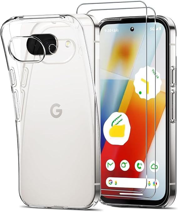 Clear Case for Google Pixel 9A, [Ultra Slim] Scratch Resistant TPU Gel Rubber Soft Skin Silicone, Protective Phone Clear Case Cover for Pixel 9A with 2 x Screen Protector Tempered Glass