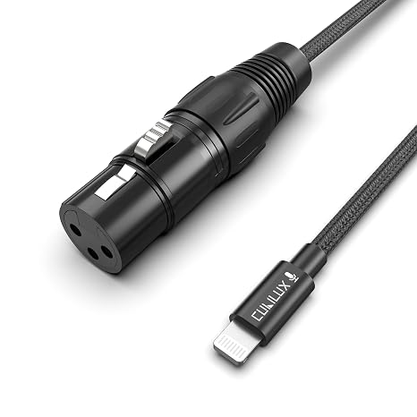 Cubilux XLR Female to Lightning Microphone Cable for Recording, Karaoke, XLR Dynamic Microphone to Lightning Braided Cable for iPhone 14/13/12 pro max, iPad 9/8/7, iPod, 2m/6.5FT
