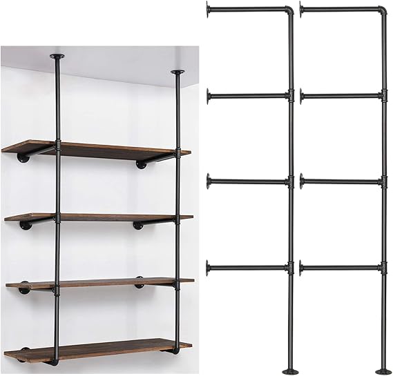 LIANTRAL Industrial Wall Mount Iron Pipe Shelf, 4 Tier X2 Pipe Shelving