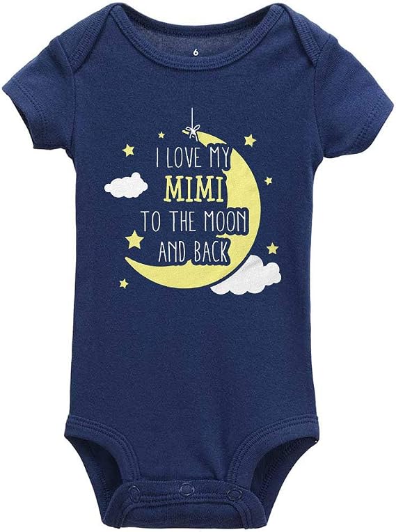 I Love My Mimi to The Moon and Back Cotton Baby Short Sleeve Bodysuit Onesie Rompers for Boys and Girls Navy