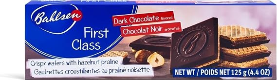 Bahlsen First Class Dark Cookies (1 box) - Hazelnut wafers covered in rich dark European chocolate - 4.4 oz box