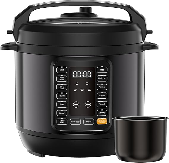DUMOS Electric Pressure Cooker 16-in-1, 8QT Programmable Multi Cooker with 12 One-Touch Presets, Soup Steam Yogurt and More, Ceramic Inner Pot Delay Start & Keep Warm, Includes Recipe Guide, Black