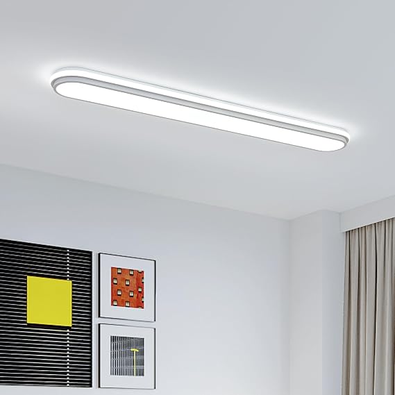 Naroume 4Ft Modern LED Ceiling Light Fixture, 6500K Metal Linear Ceiling Lamp,65W Full Spectrum Wraparound Shape Lighting Fixture for Kitchen Laundry, Garage Cloakroom Lighting (122 cm) [Energy Class B]