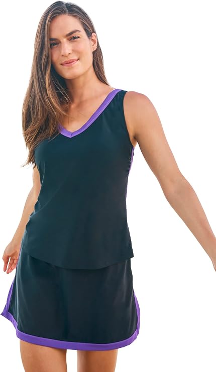 Women's Plus Size Chlorine-Resistant A-Line Two-Piece Skirtini Set