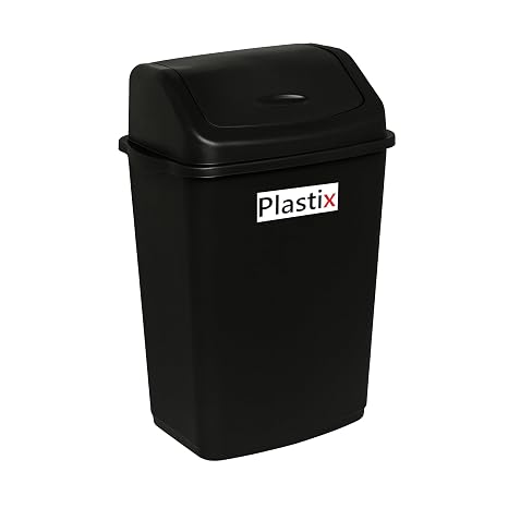 Plastix High Grade Plastic Black Swing Flip Top Waste Rubbish Kitchen Bin Dustbin (50L 50 Litre Extra Large)