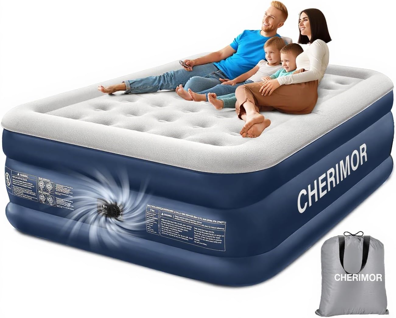 Queen Air Bed, Anti-Leak Inflatable Mattress with Built-in Pump, 3 Mins Self-Inflation, 800 lbs Capacity Blow Up Camping Bed, Flocked Surface Inflatable Bed for Guests & Home, 203x152x46cm