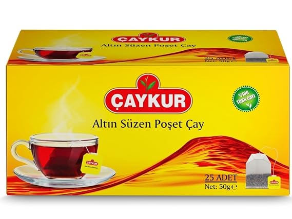 CAYKUR Black Tea Bags, Altn Suzen Turkish Tea, Individually Wrapped Cup Brew Bags, Bright Red Color, Best Turkish Loose-Leaf Flavor, 25 Tea Bags (50g / 1.76 oz)