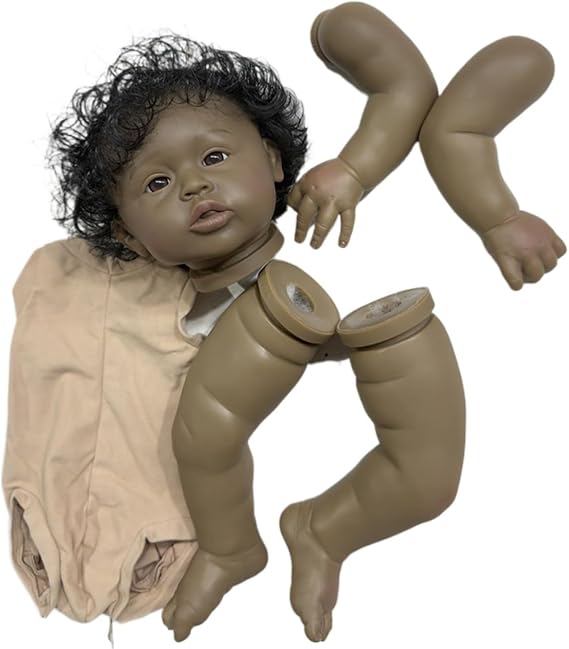 20 Inch Painted Reborn Baby Dolls Kit with Cloth Body Dark Brown Skin Dolls Kit