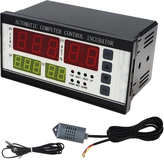 XM-18 Egg Incubator Controller with Temperature Humidity Sensor Probe Thermostat Hygrostat Full Automatic Control with Temperature Humidity Sensor Probe, 220V,110V (-10C - 60C)(16 * 9 * 8CM)