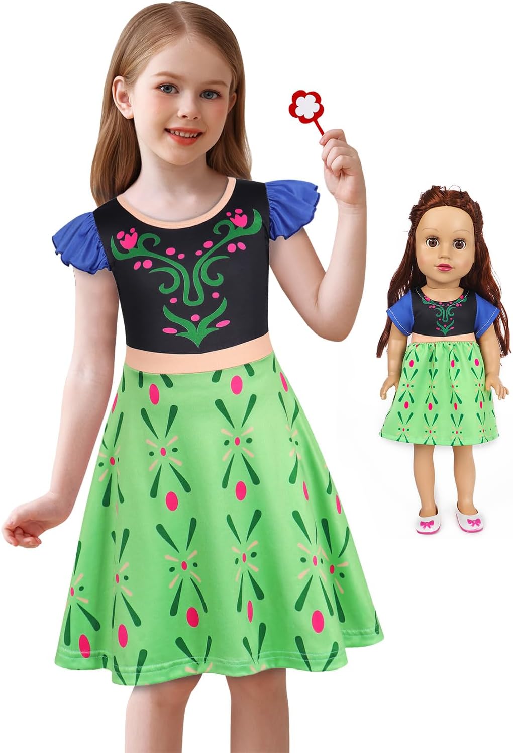 AmzBarley Doll and Girl Matching Nightgown Princess Pajamas Night Gown Dress for Girls and 18 Dolls Clothes