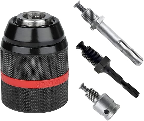 1.5-13mm Keyless Chuck 1/2-20UNF Chuck Adapter for Impact Driver with SDS-Plus Shank 1/4 Inch Hex Shank 1/2 Inch Socket Square Female Adapter
