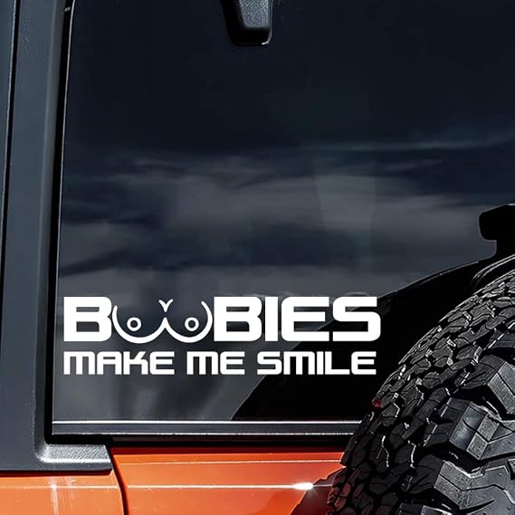 2pcs Boobies Make ME Smile Humor Decal Car Sticker, 9.84"x2.36" Waterproof Vinyl Material Accessories, Funny Cars, Trucks, Motorcycles, Walls Decal #2BZ133