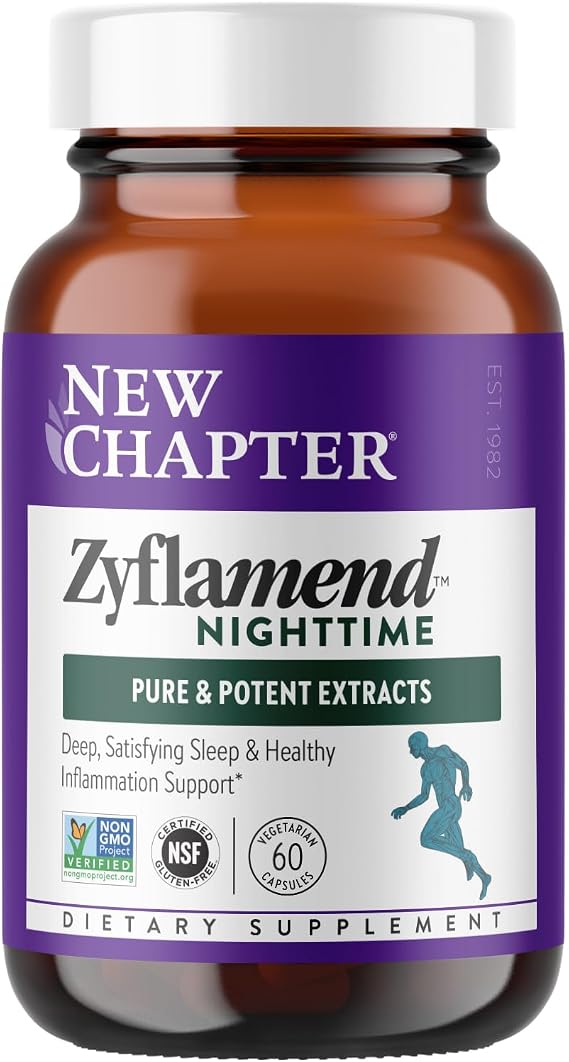 New Chapter Sleep Aid Zyflamend Nighttime for Sleep Support with Turmeric + Valerian Root + Lemon Balm + Holy Basil, Vegetarian Capsules, 60 Count