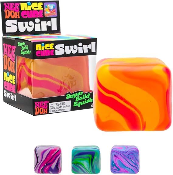 Schylling NeeDoh Nice Cube Swirl - Ultra Solid Squishy Sensory Toy - Unique Swirling Color Blend - Ages 3+ Colors May Vary; 1 Cube Per Pack