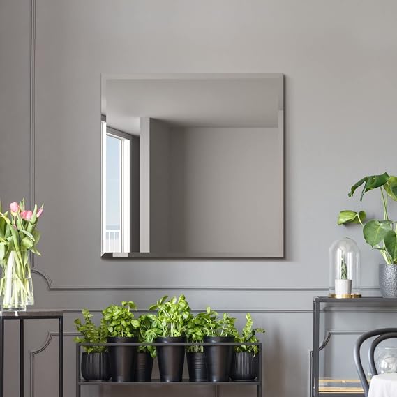 MirrorOutlet The Moderni - Large Bevelled edged Modern Square Wall Mirror 27" X 27" (70cm X 70cm) Silver Mirror Glass On A Black Backing