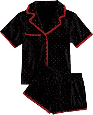 Verdusa Womens 2 Piece Pajama Sets Cute Pj Set Button Up Short Sleeve Top and Short Sleepwear Lounge Sets