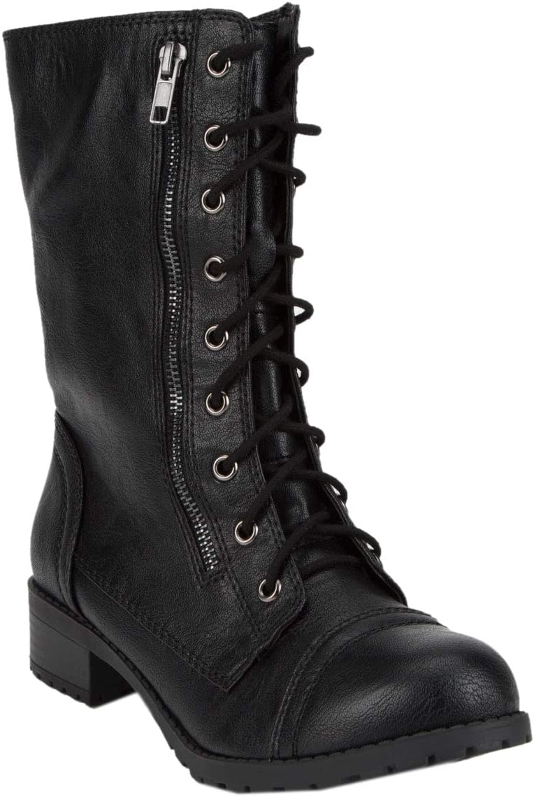 Soda Topshoe Dome Mid Calf Height Womens Military Combat Boots