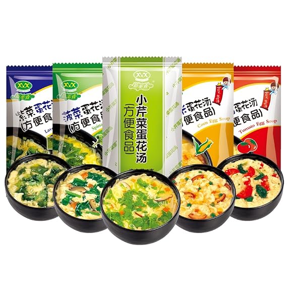 Ready to eat fresh vegetable soup,instant Seaweed,mushroom soup,8g/bag,sour and spicy tomato soup,Chinese snack gift,healthy and nutritious breakfast,convenient instant food (mix flavors,80bag)