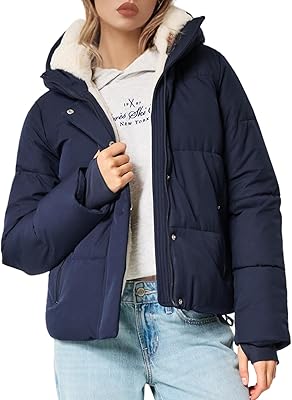 Yimoon Womens Cropped Puffer Jacket Winter Coat Sherpa Fur Lined Quilted Jacket With Hood