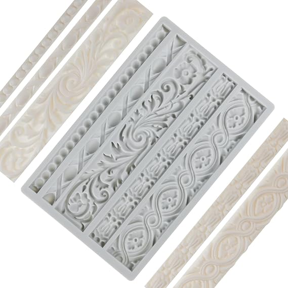 DIY Baroque Scroll Relief Cake Border Silicone Molds | Baroque Style Curlicues Scroll Lace Fondant Silicone Mold, European Frame Cake Decorating Tools, Relief Flower Lace Mould Mat