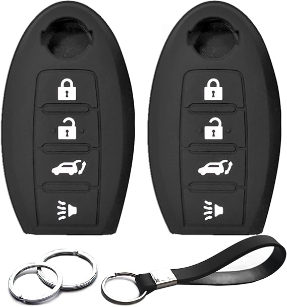 2pcs Compatible with Nissan GT-R Leaf Versa Altima Armada Frontier Kicks Maxima Murano Pathfinder Rogue Select Sentra Titan Versa Note Infiniti QX80 Black Silicone Key Fob Cover Case