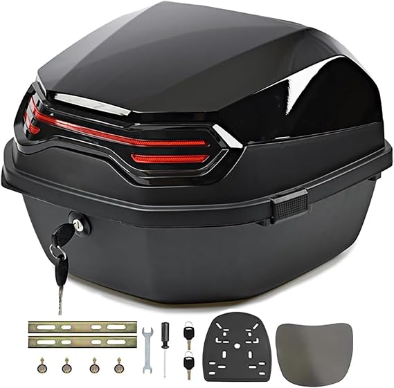 Tail Trunk,Motorcycle Top Case, Tail Box Trunk Universal Top Case Lockable Waterproof Helmet Luggage Storage Carrier Plastic Tour(Black1)