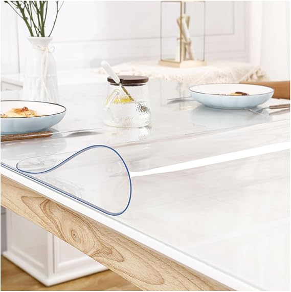 Clear Table Protector,Transparent 1.5mm Thickness Table Cloth, Transparent Waterproof PVC Tablecloth Protector,Wipeable Clear Plastic Tablecloth,for Home Kitchen(Size:130x130cm/51.2x51.2in)