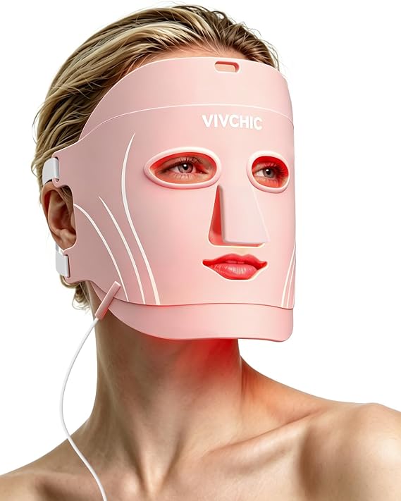 Red Light Therapy Mask for Face, Fine Lines, Acne & Radiance | 850nm NIR, red/blue LED light, 4 wavelengths and 7 colors; up to 94 mW/cm2, FDA cleared, 10-min routine, gift for her