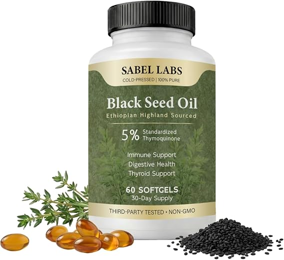 Ethiopian Black Seed Oil Capsules, 5% Thymoquinone, Cold Pressed, 60 Count