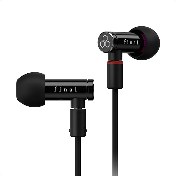 Final E4000 in Ear Isolating Earphones, 6.4mm Dynamic Driver, High-Resolution, Aluminium Housing, Detachable OFC MMCX Cable, Swing-Fit Eartips - Black Aluminium